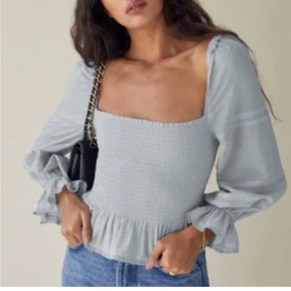 Reformation baby blue Roland top size L worn once